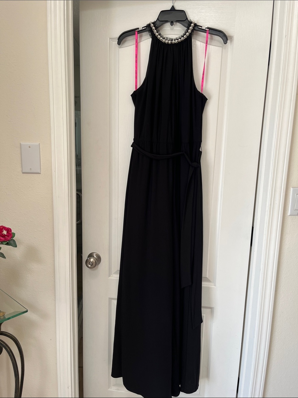 Betsey Johnson Black Halter jumpsuit with Embellished Neckline, NWOT, 10